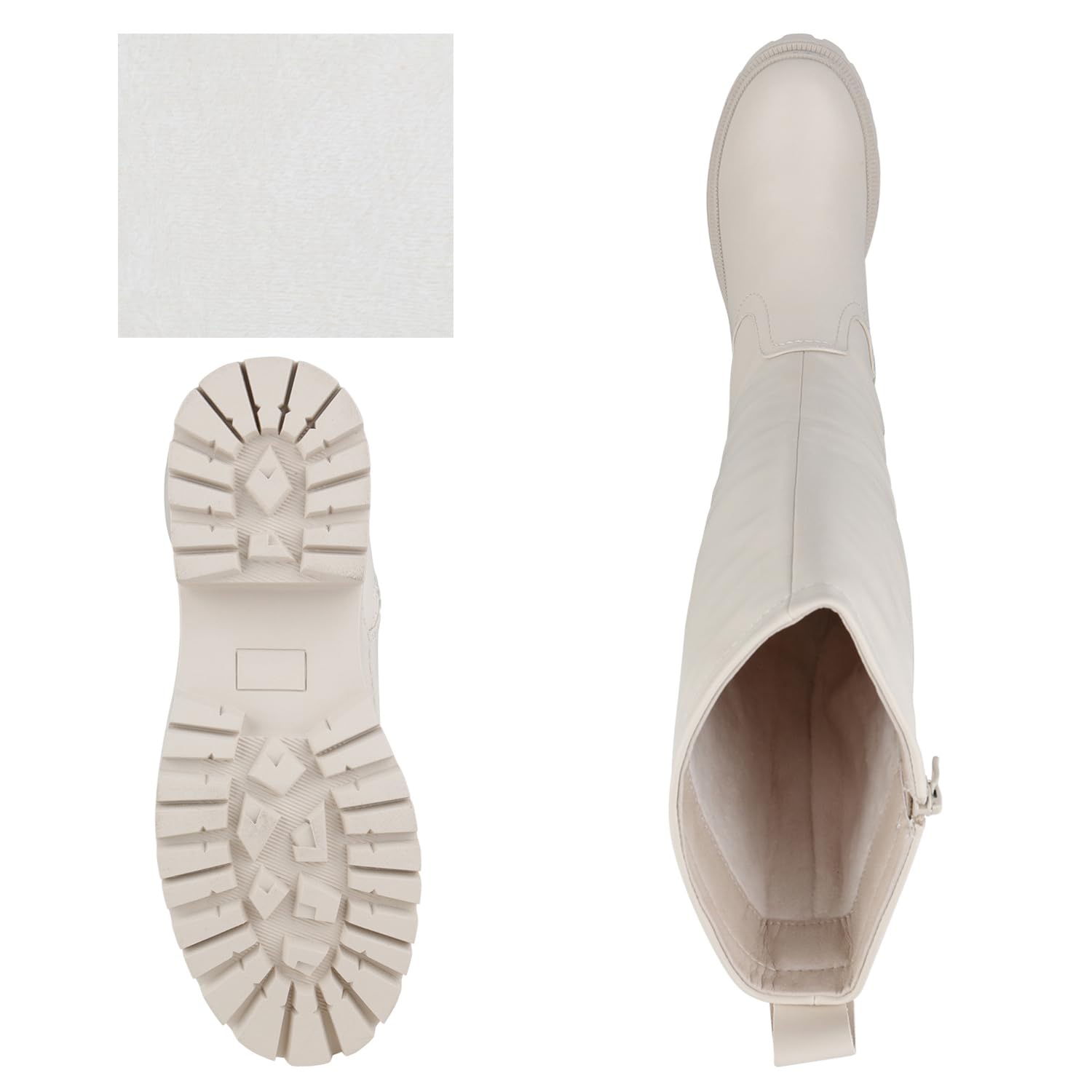 VAN HILL Damen Plateaustiefel Blockabsatz Plateau Vorne Trendy Schuhe 840614 213379 Beige 39