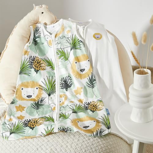 TILLYOU 2 Pack Infant Sleep Sack 0-6 Months 100% Cotton Wearable Blanket 0.5 TOG Sleeveless Summer Sleep Sacks with 2-Way Zipper, Pursuit of Greenery and White