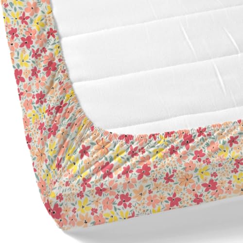 Image of Haus & Kinder Elastic Bedsheet Single Bed, 37 x 78 x 11 Inches Single Bedsheet Cotton Elastic Fitted with 1 Pillow Cover, Pure Cotton 186 TC, Breathable Wrinkel Free - Sunlit Blossom Meadow
