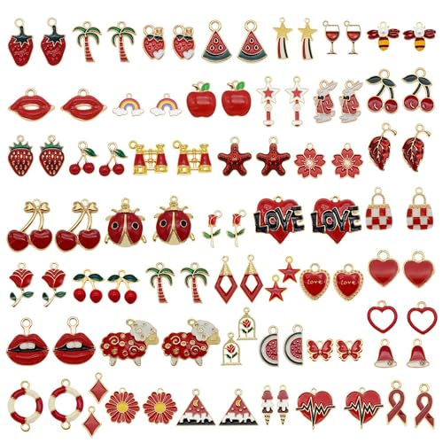 Breloques en émail rouge pour créer facilement des boucles d'oreilles symétriques sans tri