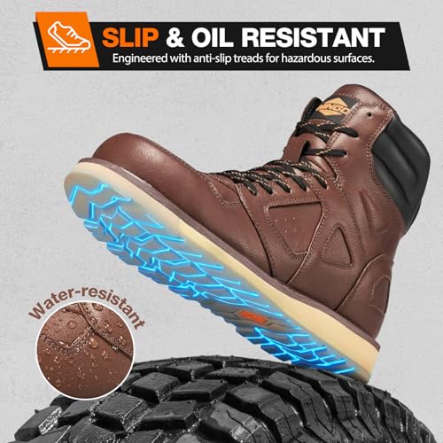 Image of NINGO Steel Toe Boots for Men, Comfortable Water & Slip Resistant Mens Work Boots with Side Zipper, Electrical Hazard Protection Heavy Duty Safety Shoes for Industrial Construction Outdoor Warehouse