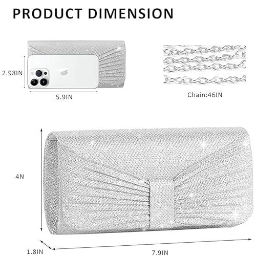 Image of Clutch Purse for Women with Detachable Chain Sparkling Evening Hand Clutch Bags For Wedding Cocktail Prom Party Elegance Charm -21 x 6 x 12 Cm | Clutch Purse