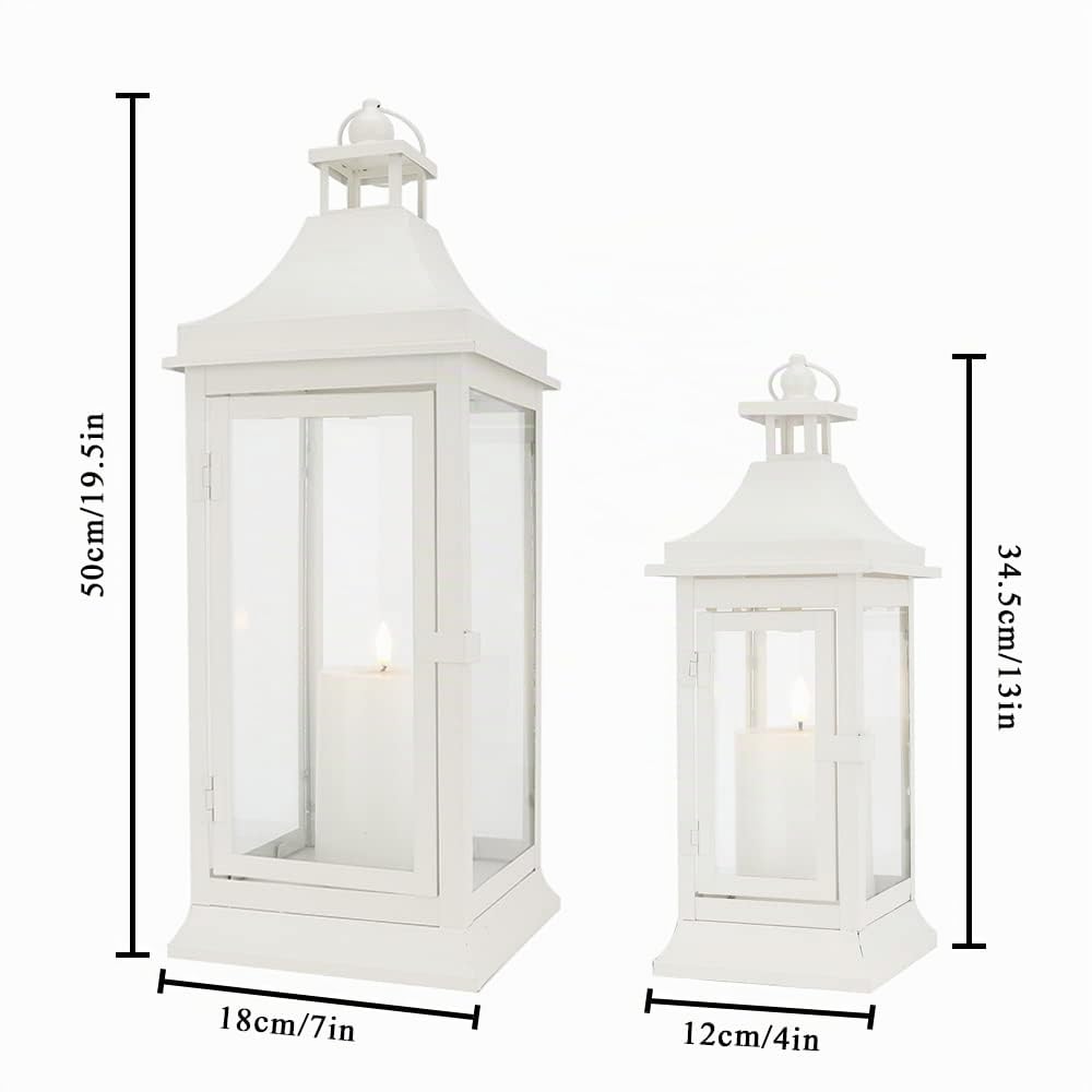 JHY DESIGN Lot de 2 lanternes à bougie vintage en métal à suspendre pour jardin, salon, intérieur, extérieur, fêtes, mariages, balcon, terrasse - 49,5 cm et 33 cm de haut