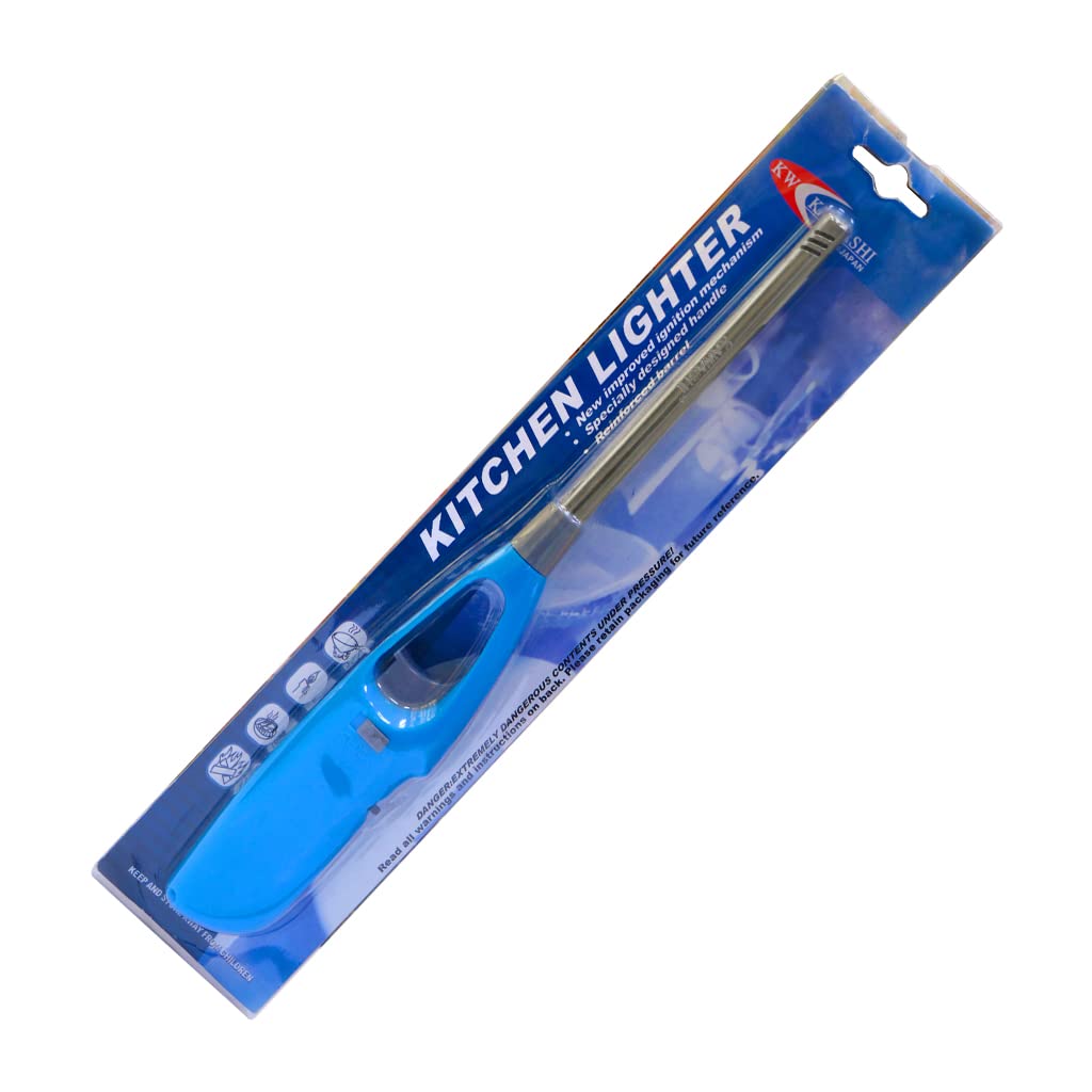 K W Kawashi Blue Metal Kitchen Lighter, Long & Easy Grip, Improved Mechanism
