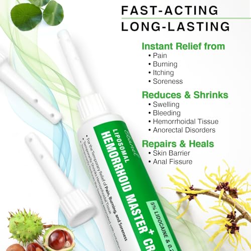 Ebanel 5% Lidocaine Hemorrhoid Treatment Cream with Witch Hazel, Phenylephrine, Horse Chestnut, Vitamin B6, Zinc Oxide, External and Internal Hemorrhoids Treatment Burn Itch Pain Relief Anal Cream - Thumbnail 4