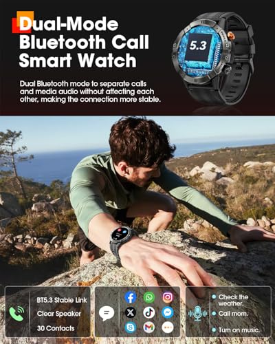 Smart Watches for Men, Bluetooth Call Military Smart Watch, Waterproof Fitness Tracker with Heart Rate/Blood Oxygen/Sleep Monitor/124 Sports Modes, Tactical Watch for Android Phones & iPhone (Black) - Thumbnail 5