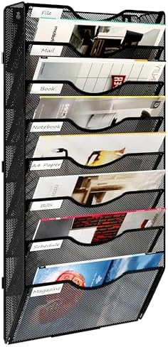 EasyPAG Wall Mount File Holder Mesh 6 Pack Single Pocket Hanging File Organizer Magzine Folder Basket Paper Rack For Office And Home Black - View #5