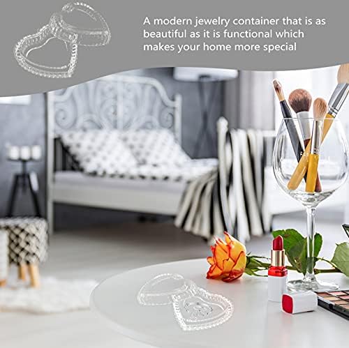 BESPORTBLE Crystal Clear Containers Crystal Glass Heart Shape Jewelry Box Embossed Trinket Storage Box Candy Case Jewelry Organizer with Lid for Wedding Valentines Day Gift Glass Penny Jar