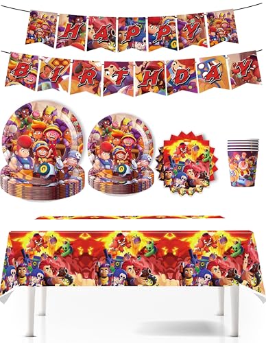 EnJyvor Brawl Juego de vajilla de fiesta, platos de papel para fiestas de cumpleaños infantiles, juego de platos de papel para fiestas, bautizos y fiestas de cumpleaños (B)