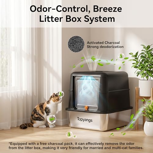 Arenero para gato de acero inoxidable con tapa y control de olores miniatura 4