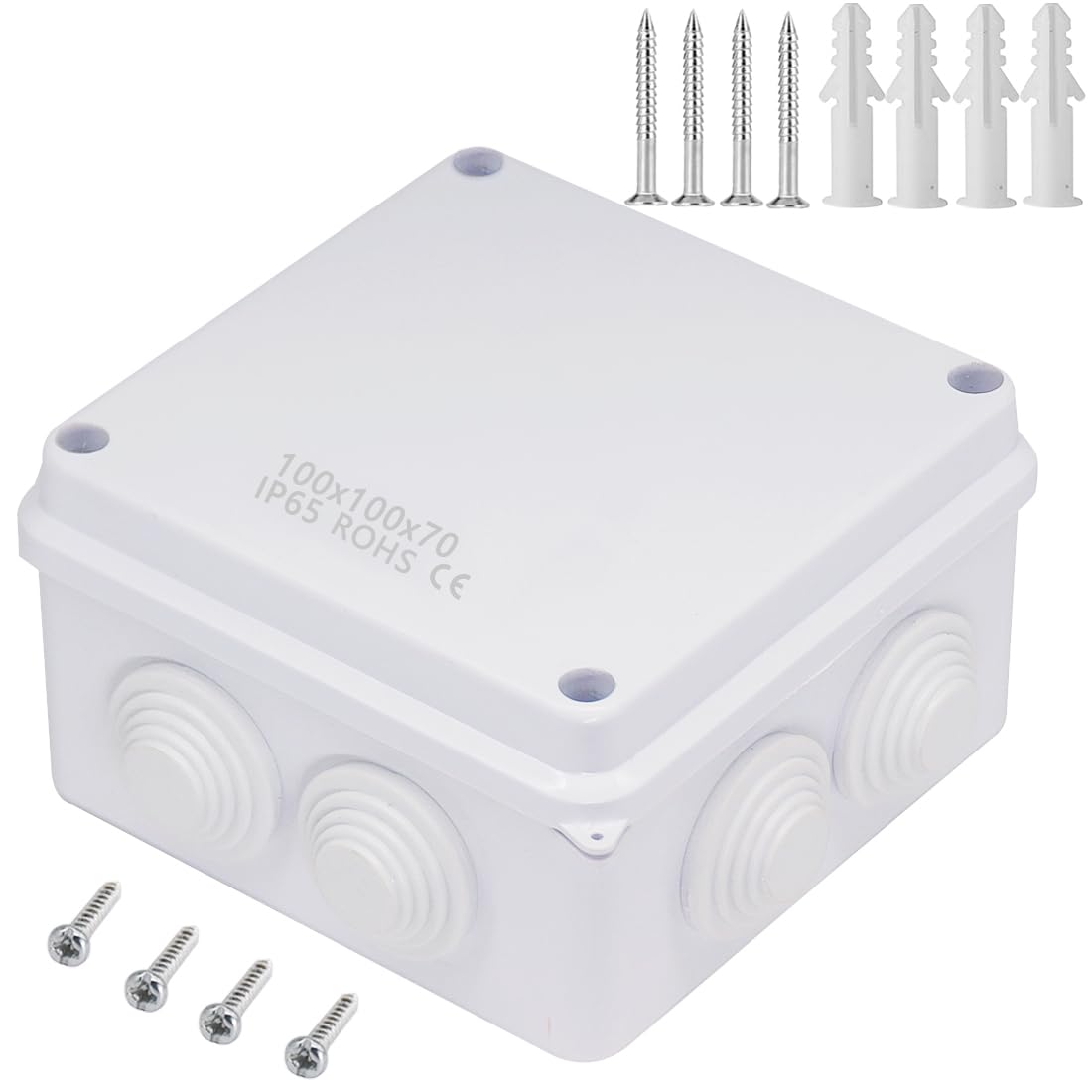 Junction Box, Zulkit ABS Plastic Dustproof Waterproof IP65 Universal Electrical Boxes Project Enclosure White 3.9 x 3.9 x 2.8 inch(100 x 100 x 70mm)