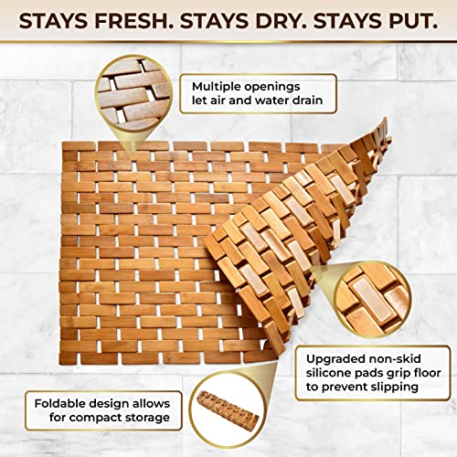 Bamboo Bath Mat - Our Non Slip Quick Drying Mat for Bathroom and Kitchen Comes in Water-Resistant Organic Bamboo with Beautiful Lattice Pattern and Nonskid Silicone Pads, 24 x 16 Inches
