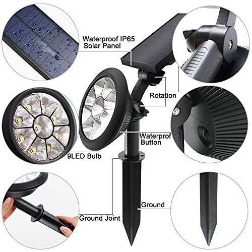 Lepord 2 Sets 9 LED Solar Spotlights Outdoor Solar Lights Waterproof Color Spot Lights for Garden Landscape Spotlights Dark Sensing Auto On/Off Solar Up Lights for Yard Patio Lawn