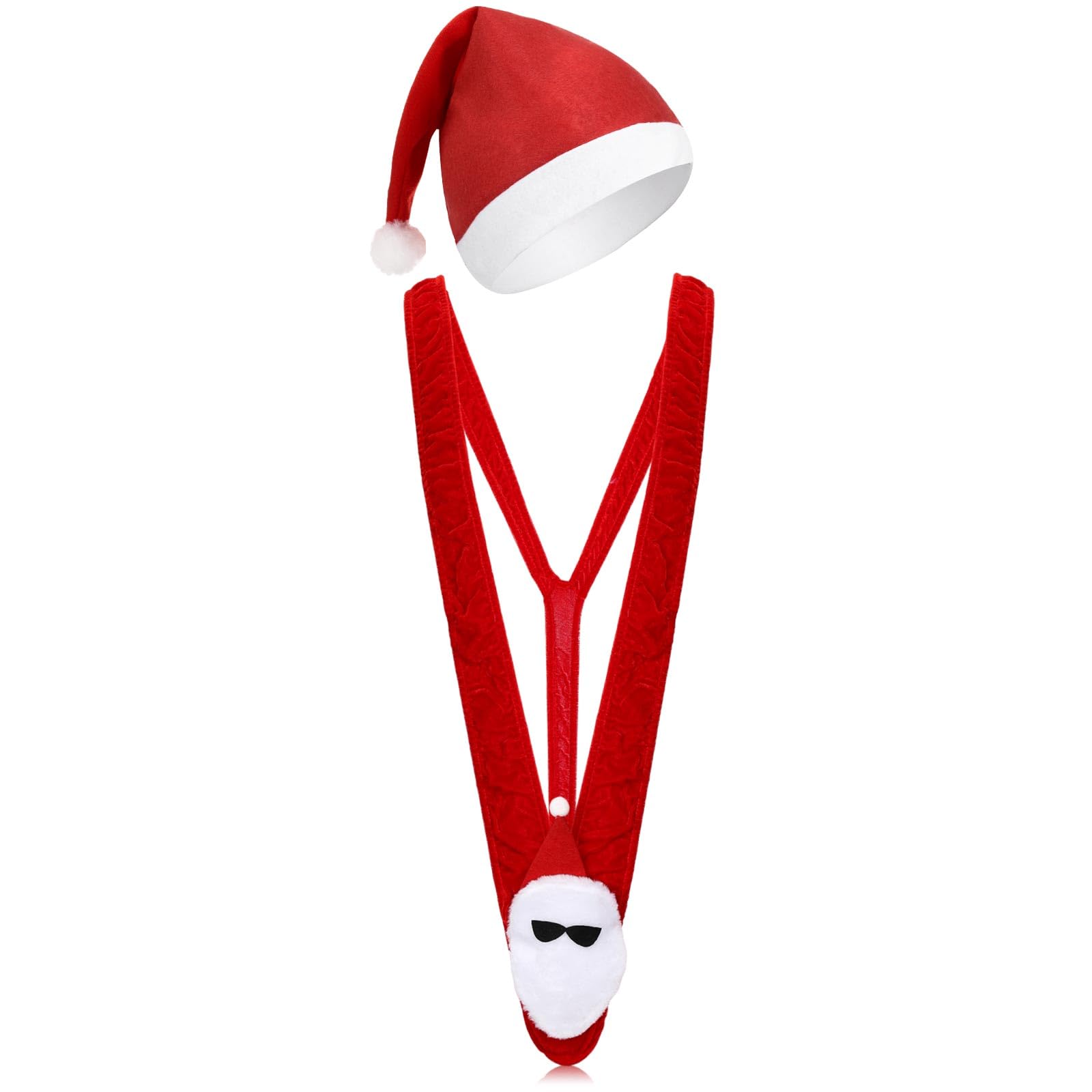 Hestya 2 Pcs Christmas Hat Set Adults Xmas Santa Bodysuit with Hat for Men Funny Christmas Outfits Costumes One Size(Red,White Santa Claus)