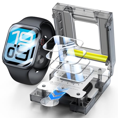 LK Schutzfolie für Apple Watch 44/45mm Series SE3/SE2/SE/9/8/7 [Blasenfrei] Auto-Installation für iWatch 40/41mm Folie [...