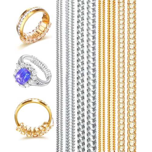 Image of Anzailala Ring Size Adjusters for Loose Rings,4 Sizes Ring Tightener Resizer(8 Pcs 2 Colour) | Features 4 gold and 4 clear ring tighteners in various sizes, fits loose ring bands securely and comfortably.