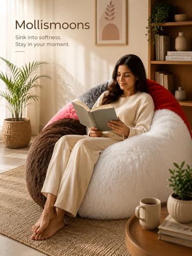 Image of Mollismoons Faux Fur Bean Bag Chair Cover for Adults & Kids | Luxury Lounger & Round Floor Sofa Seating | Modern Cozy Feel | No Beans Included (Colorfull, Teardrop)