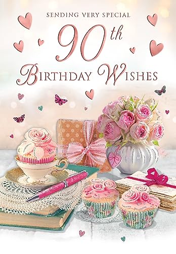 Regal Publishing Traditional Milestone Age Birthday Card Age 90 Female - 9 x 6 inches - Piccadilly Greetings
