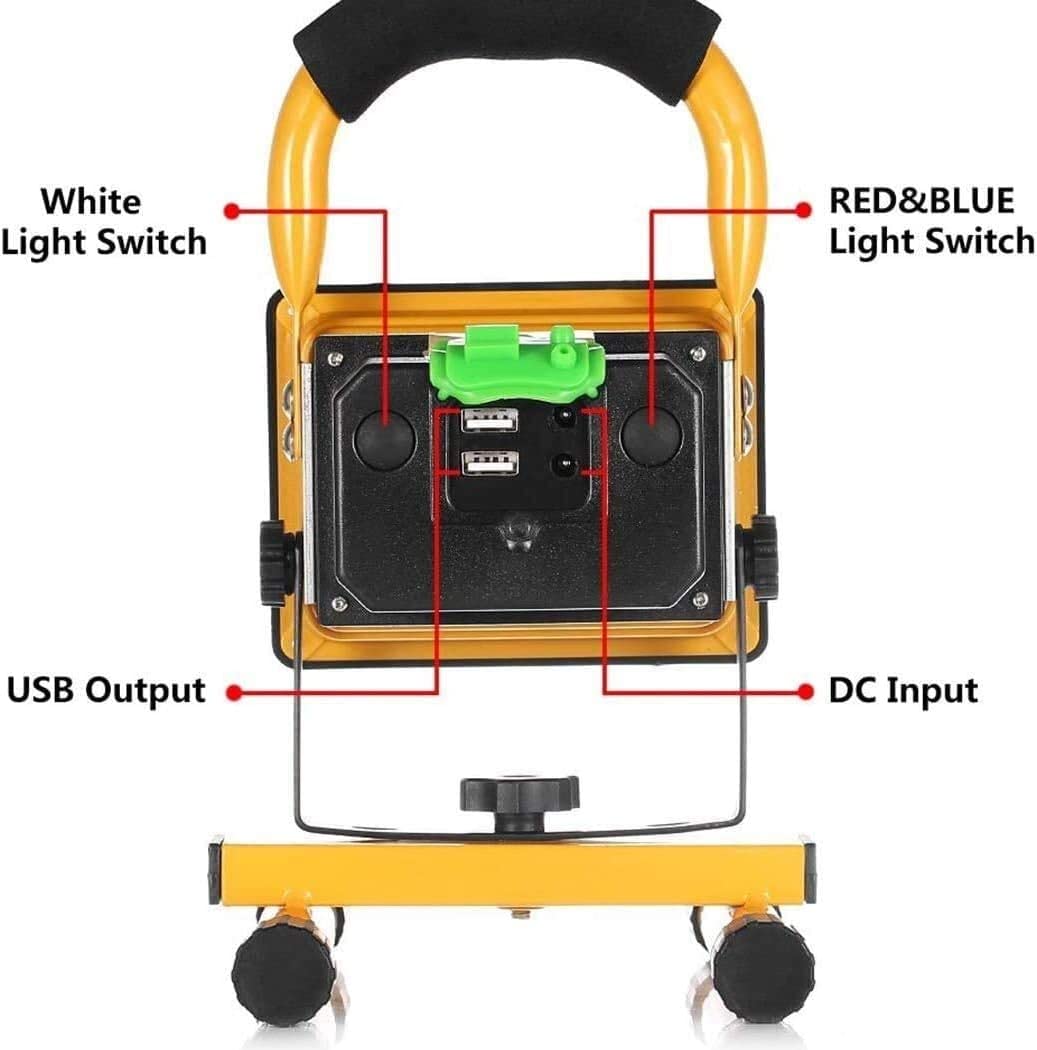 Luz de Trabajo led 200W Luces de Trabajo led Recargables | Proyector de Exterior Impermeable IP 65 con 2 Puertos USB | para Taller, Sitio de Construcción, Garaje
