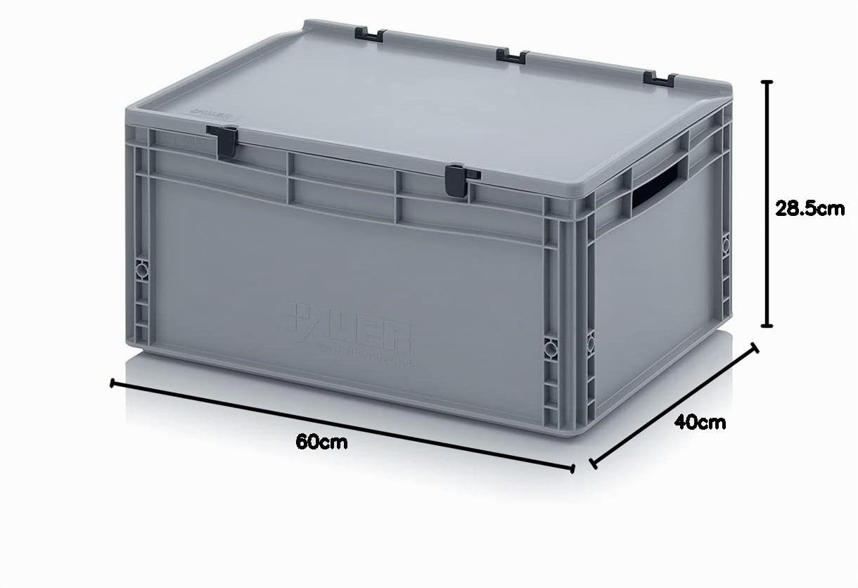 Auer Packaging Eurobehälter-Eurobox 60 x 40 x 28,5 cm mit Scharnierdeckel Lagerbox Plastikbox Kunststoffbehälter große Box Plastikkiste stapelbar stabil 60x40x28 für Transport und Lagerung