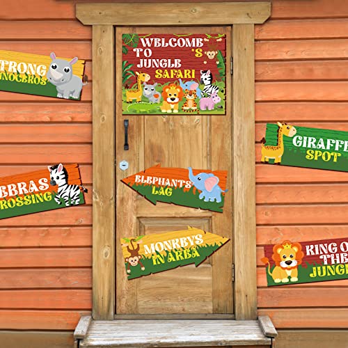 Image of Hooqict 20 Pieces Safari Party Sign for Welcome to Jungle Safari Theme Party Decorations Directional Signs Classroom Wild Animal Birthday Party Decorations Zoo Party Supplies