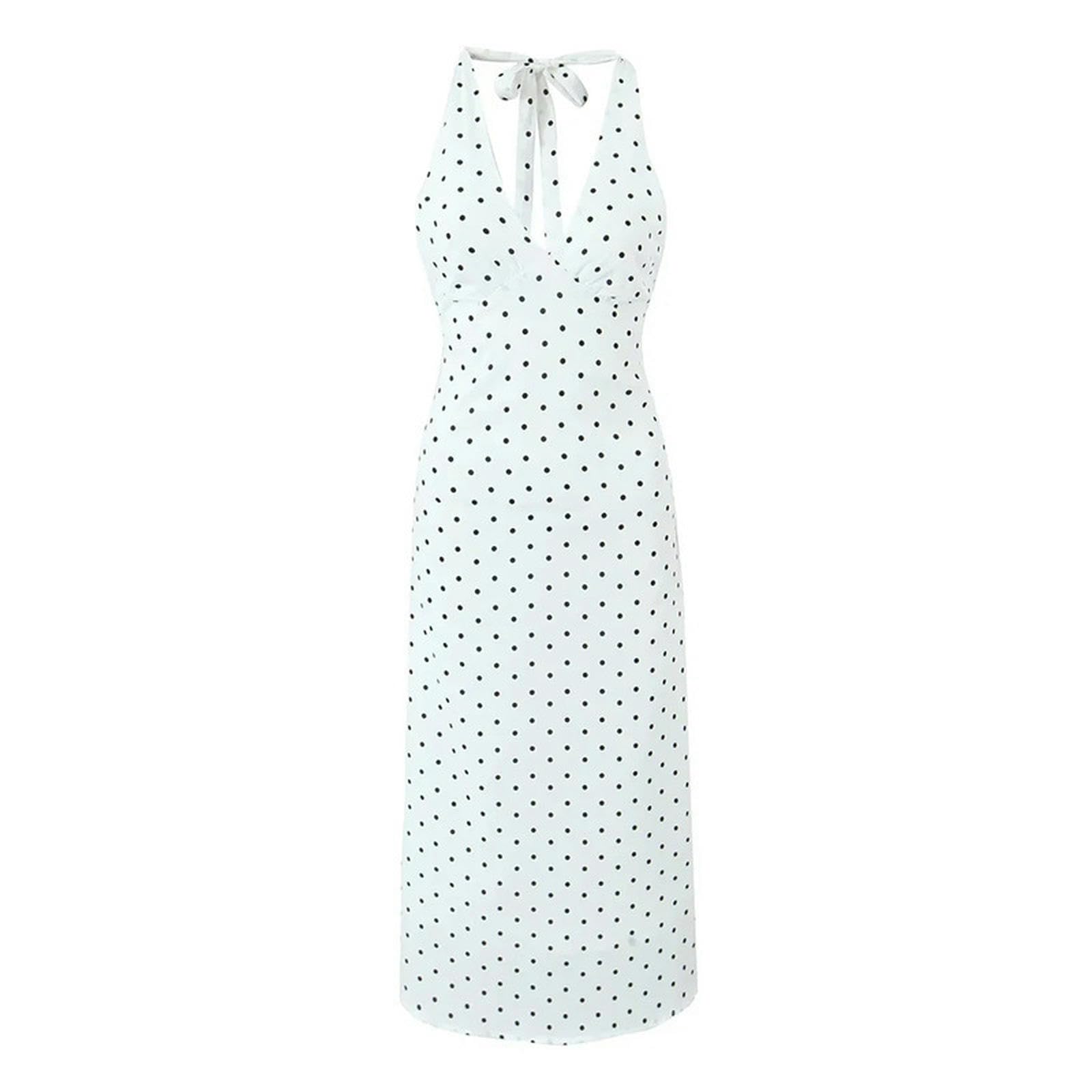 Robe rétro à bretelles licou à pois silhouette affinée et confort garanti en été