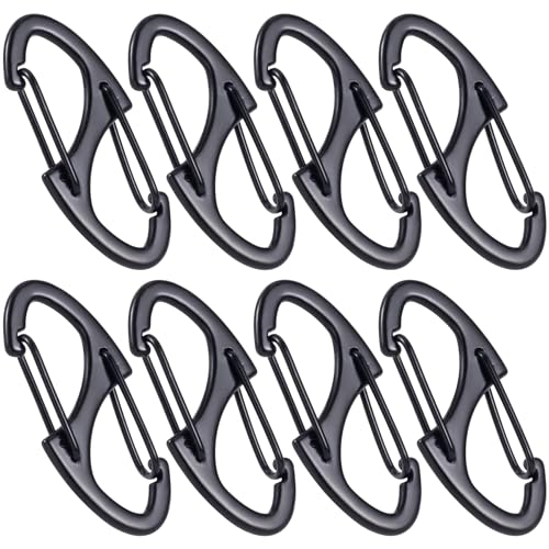 HINZIC 8pcs Zipper Clip Anti Theft Deterrent, Dual Opening Safety Zipper Pull Replacement, S Carabiner Clips for Backpacks Traveling Camping Suitcases- Black