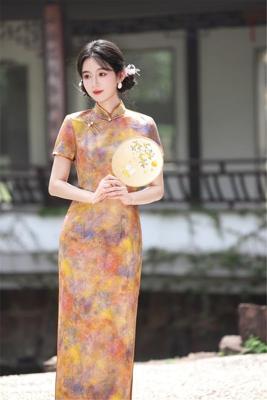 Abiti Qipao Lunghi da Donna Taglie Forti in Stile Cinese Abiti Vintage in Jacquard con Fibbia Abbigliamento Orientale Classico