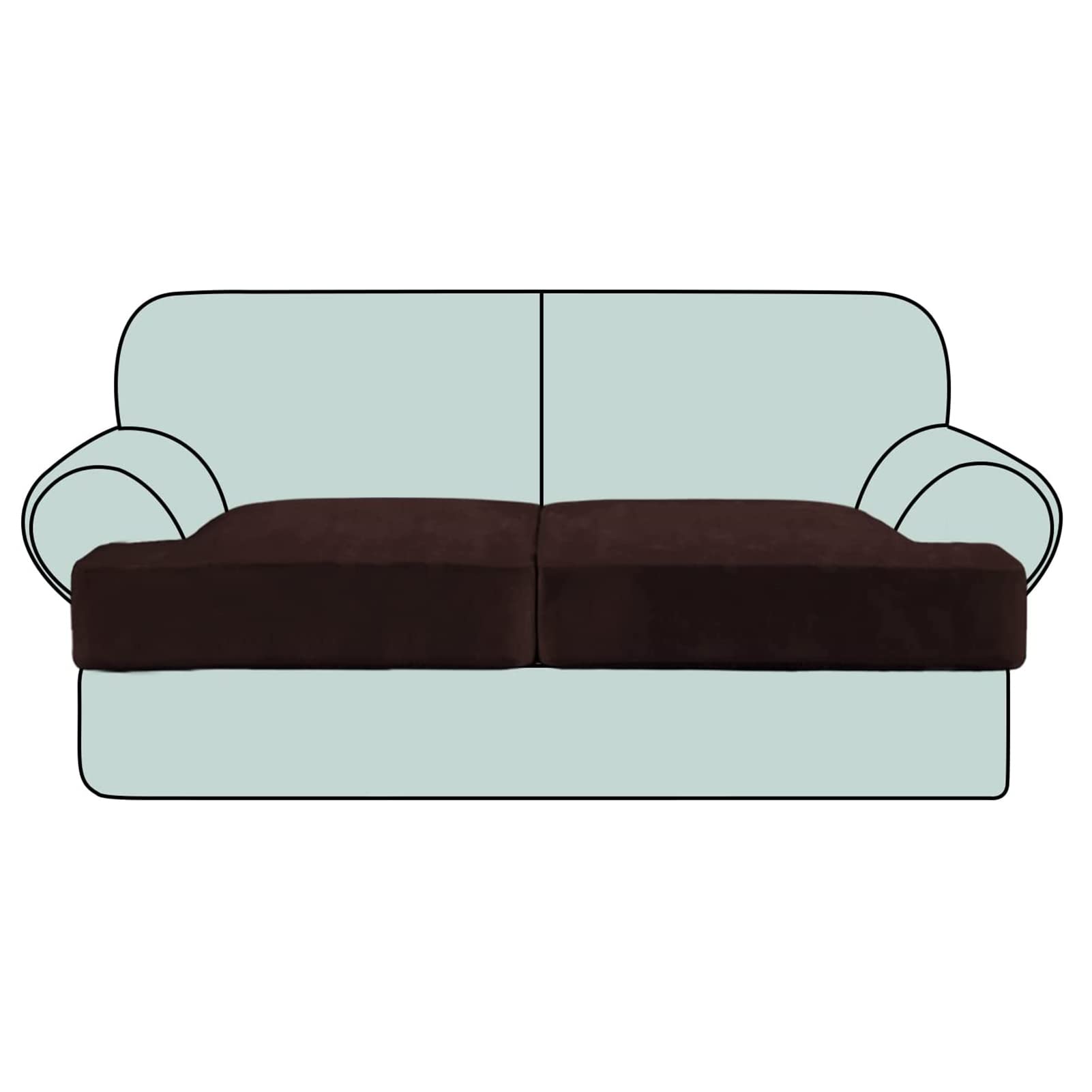 Stretch Velvet T Cushion Sofa Slipcovers, Individually Sofa Cushion Covers for Cushion Couch Seat Cushion Covers, Sofa Seat Cushion Covers with Elastic Bands Machine Washable (Brown,2 Seater/Loveseat)
