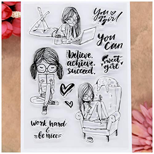 KWELLAM Sweet Girl Work Hard Be Nice you can Believe Heart Clear Stamps for Card Making Decoration and DIY Scrapbooking