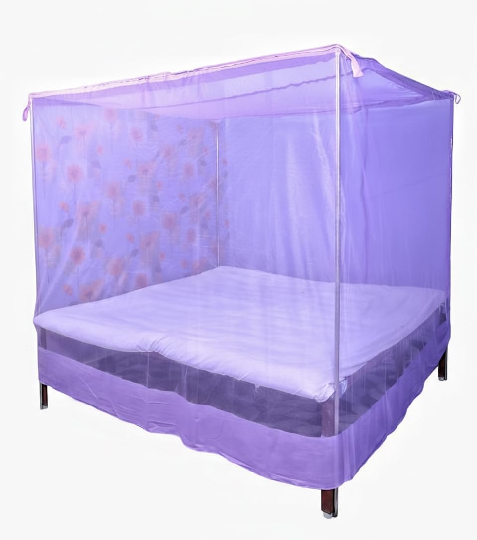 Multicolor Soft Cotton Mosquito net Double Bed King Size | Pure Cotton Mosquito net (Purple, 6x7)-image-43