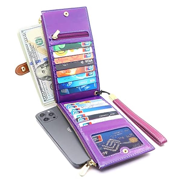 ANDOILT RFID-plånböcker i äkta läder för kvinnor som blockerar flerveckade korthållare med dragkedja, B8 lila, Taille unique, Årgång