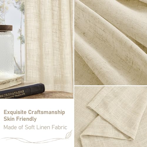 Lamit LADDBEIGE5295RT Living Room Linen Curtains 95 Inch For Bedroom, Back Tab And Rod Pocket Linen Textured Sheer Curtains Light Filtering Boho Curtains For Canopy/Nursery, 2 Panels thumb #5