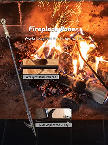 Lichamp Fireplace Tools Set, 5-Pieces Indoor Outdoor Sturdy Fire Place Poker Sets with Retro Gold Handle, FTS45GD