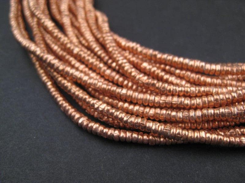 The Bead Chest Copper Heishi Beads 3mm Ethiopian Metal Spacers, Full Strand for Jewelry Making I Approximately 400 Beads