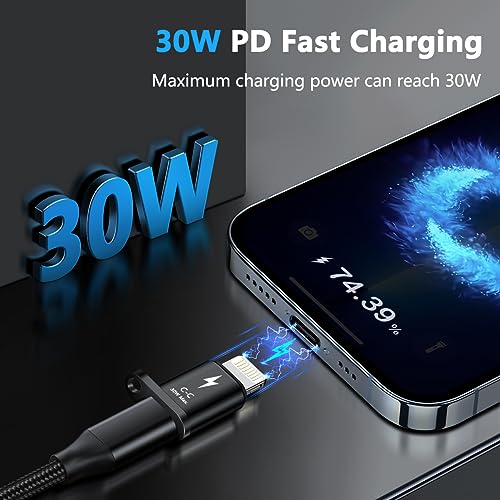 Image of Kinsound USB Type C Female to Lighting Male Adapter Converter with 30W PD Fast Charging Connector for iPhone 13 12 11 Airpods iOS Device