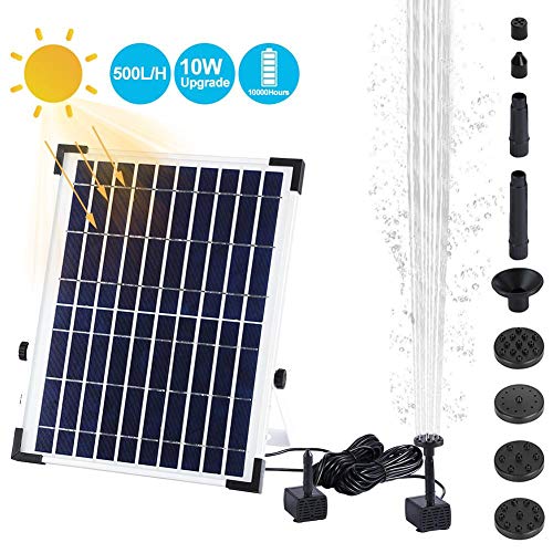 Runningfish Solar Fountain Pump, 10W Solar birdbath Fountain Submersible Pond Pump, Solar Panel Kit Floating Water Pump with 8 Nozzles for Pond, Fountain, BirdBath, Garden Decoration