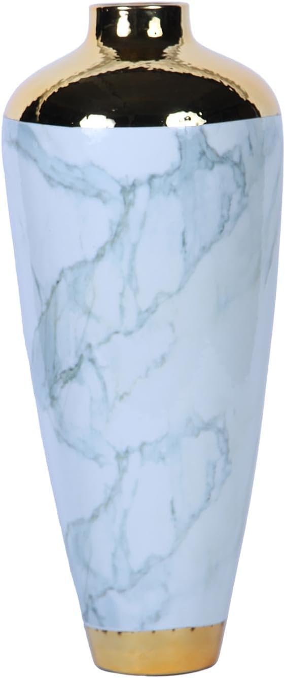Vase Tabletop Elegant Celadon Marble Ceramic with Gold Accents Timeless Home Decor