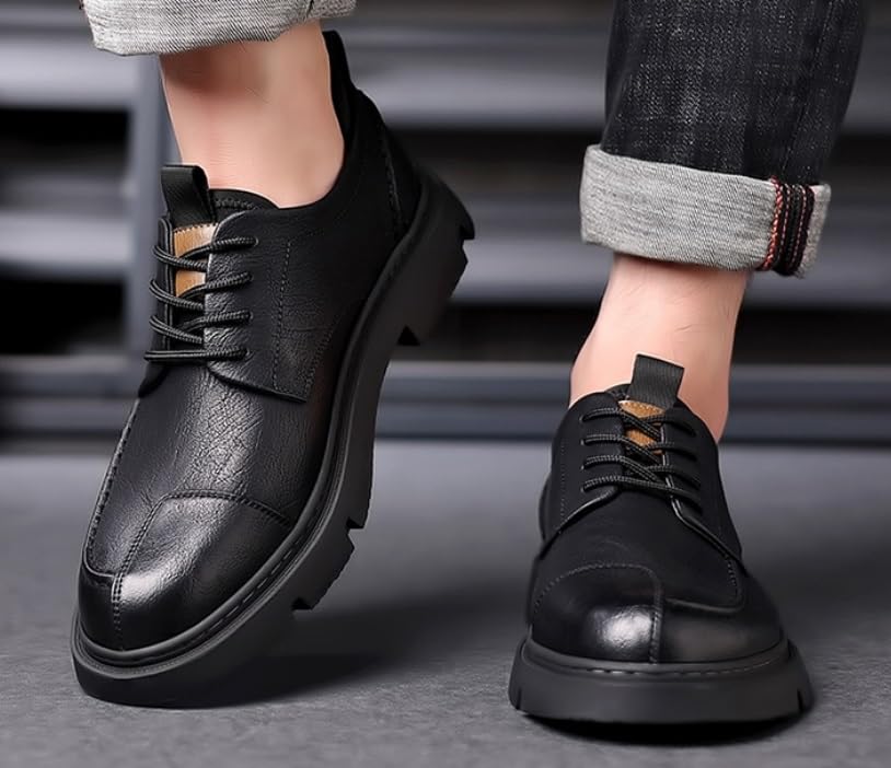 Men Handmade Leather Lace-Up Oxfords Casual Shoes Fashion Round Toe Slip On Formal Sneakers Comfortable Softsole Business Non-Slip Work Dress Shoes for Men3