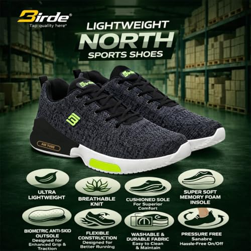 Image of Birde Men's Sports Shoes for Gym, Walking, & Running Lightweight Comfortable Sports Shoes | Colour -Black EVA-TPR-TPU Knitting Sports Shoes