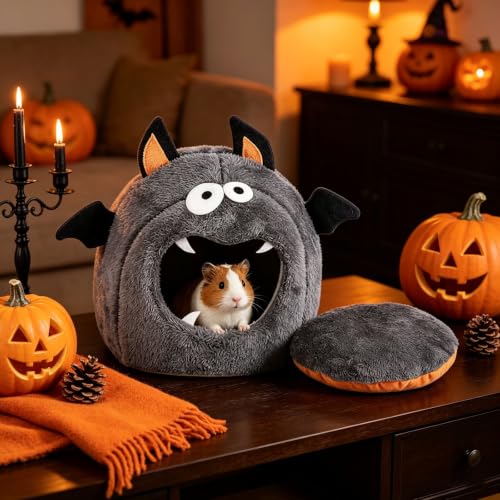 10 Inch Halloween Bat Themed Small Cozy Round Pet Bed for Puppy Kittens (Grey) - image 5
