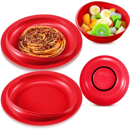 4 Pcs Adaptive Spill Proof Scoop Plates and Bowls with Non Skid Bottom High-Low Adaptive Dish Disabled Self Feeding Dinnerware for Elderly Disabled Handicapped Parkinsons Dementia Stroke Tremor(Red)