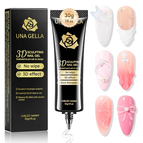UNA GELLA 3D Gel Nail Art 30g, 4 in 1 No Wipe Clear 3D Sculpting ...
