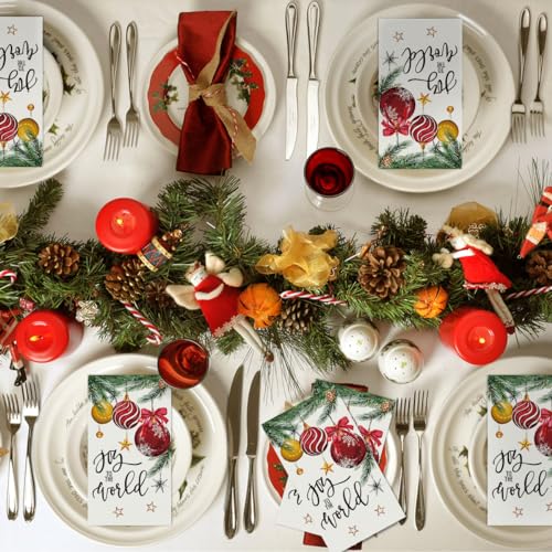 Horaldaily 100 Christmas Disposable Paper Decorative Guest Napkins, Xmas Balls for Party Lunch Dinner Kitchen Bathroom Decoration – Image 5