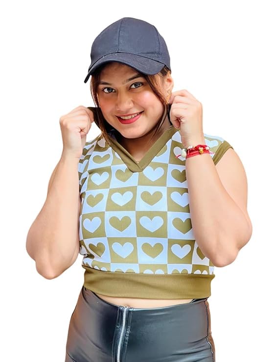 Women's Polo Collar Crop Top, Mint Green with Abstract Print, Polyester Blend, Short Sleeve, Ribbed Cuffs, Lightweight, Medium Stretch-image-43