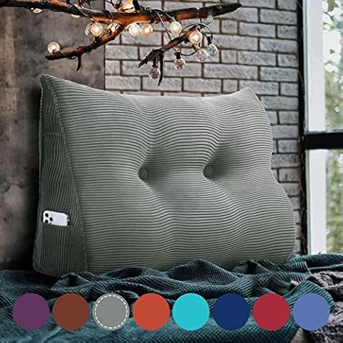 VERCART Triangular Reading Pillow Large Daybed Bolster Backrest Headboard Positioning Wedge Pillow Back Support Cushion for Sitting Up in bed Corduroy Grey 60cm 23inches Cover