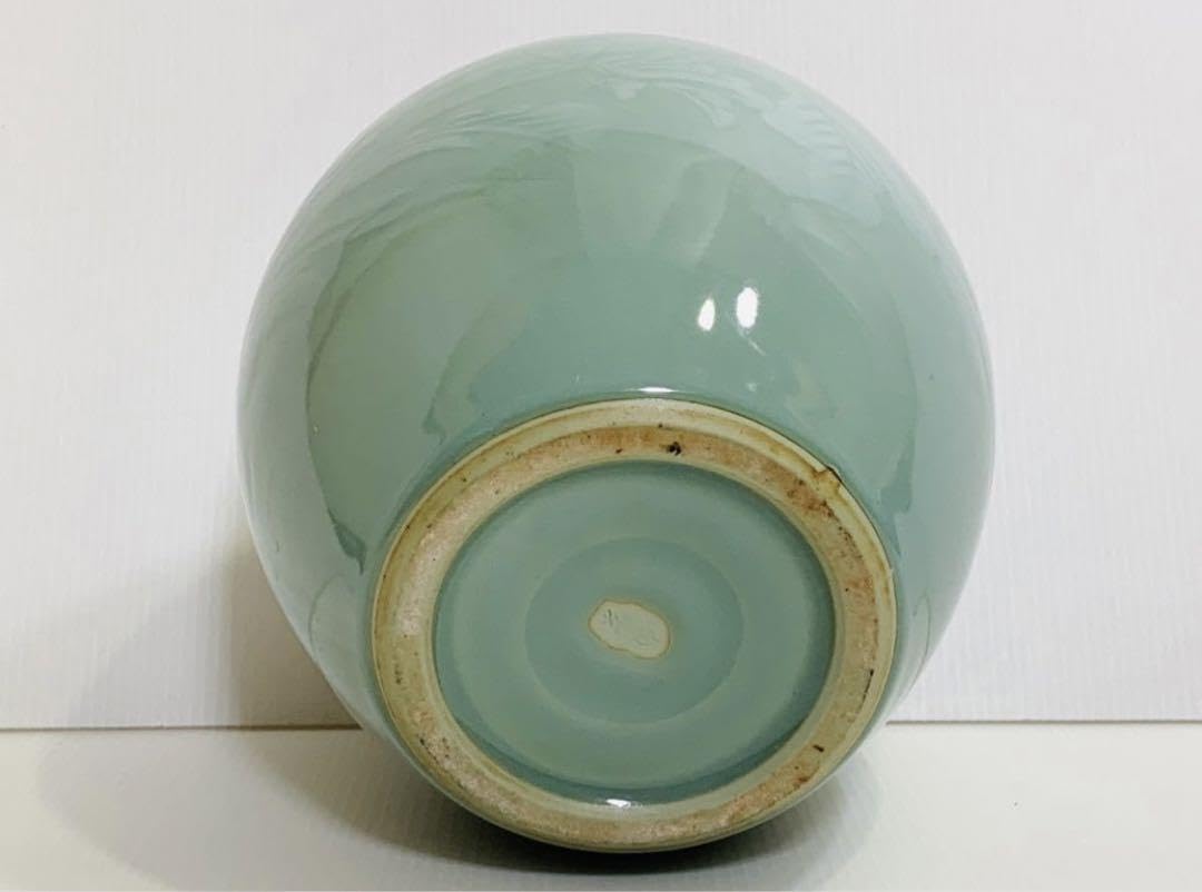 Amazon.co.jp: 保管品 清水焼 青磁唐草 花瓶 平安光伸造 共箱付 磁器