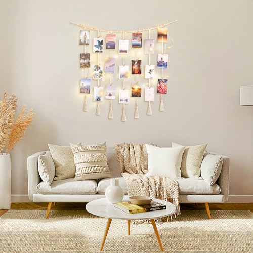 Dahey Macrame Wall Hanging Photo Display With Clips Collage Picture Frame Boho Wall Decor With Wooden Beads Garland Photo String With Clips Gift For Teen Girl Bedroom Dorm Living Room Classroom thumb #3