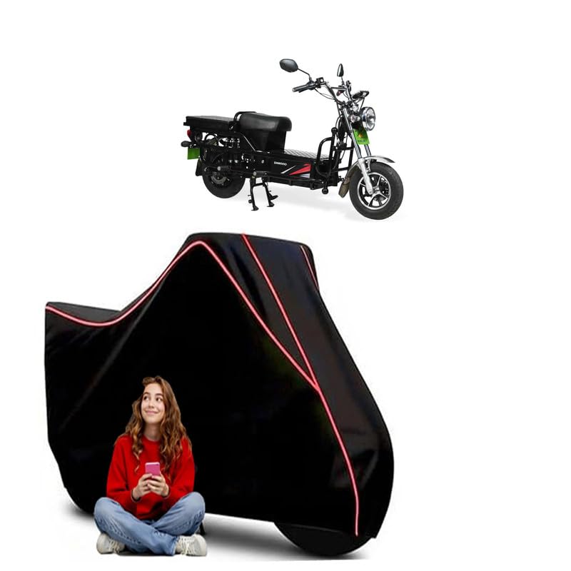 Image of Evolet Dhanno Scooty Bike Cover Water Resistant Outdoor Use Universal Fit Scooters Motorcycles Heavy Duty UV Protection Dust Rain Scratch Resistant Elastic Bottom Black Blue Piping