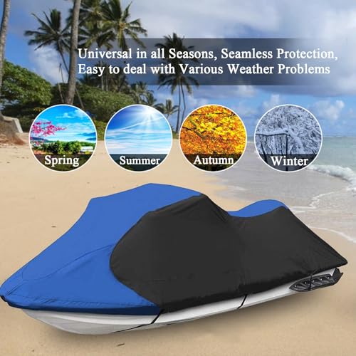 Miniatura 4 de Gycdwjh Funda Para Moto De Agua, 210d Funda Para Moto Acuática Tela Impermeable Y Cordón Elástico Protección Contra La Lluvia Daños Por Rayos Uv Para Seadoo,Kawasaki,Fits 126 135 3 Seater